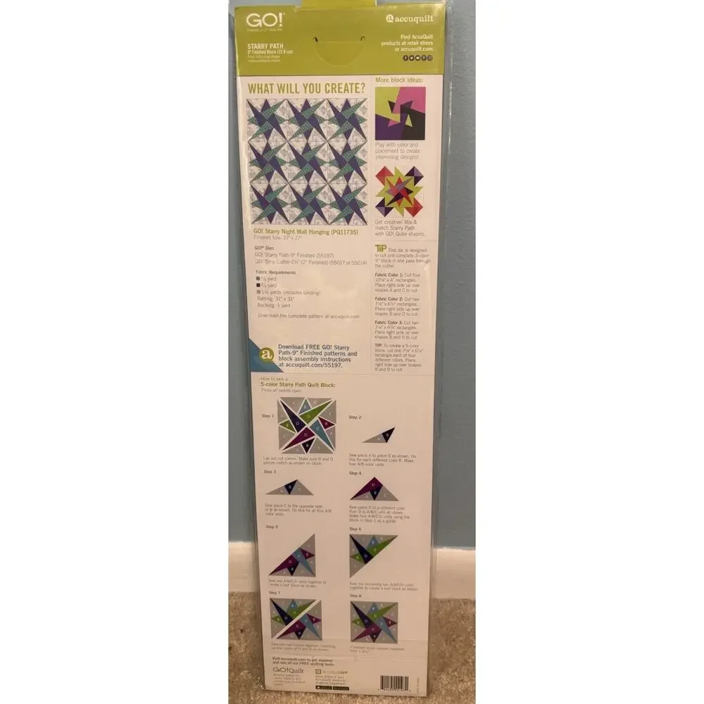 AccuQuilt GO! STARRY PATH Fabric Cutting Die 9” Finished Block # 55197